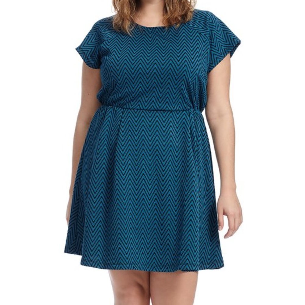 RENEE C Blue Chevron Fit And Flare Dress